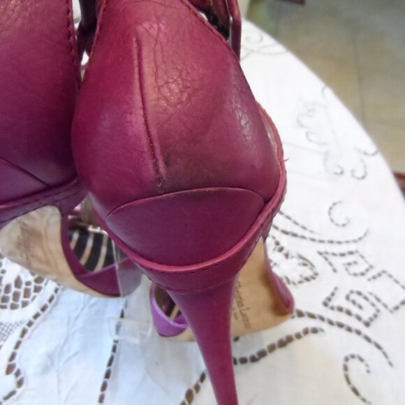 Christian Lacroix Magenta Calf Leather Heeled Sandals Size IT 40 - US 10